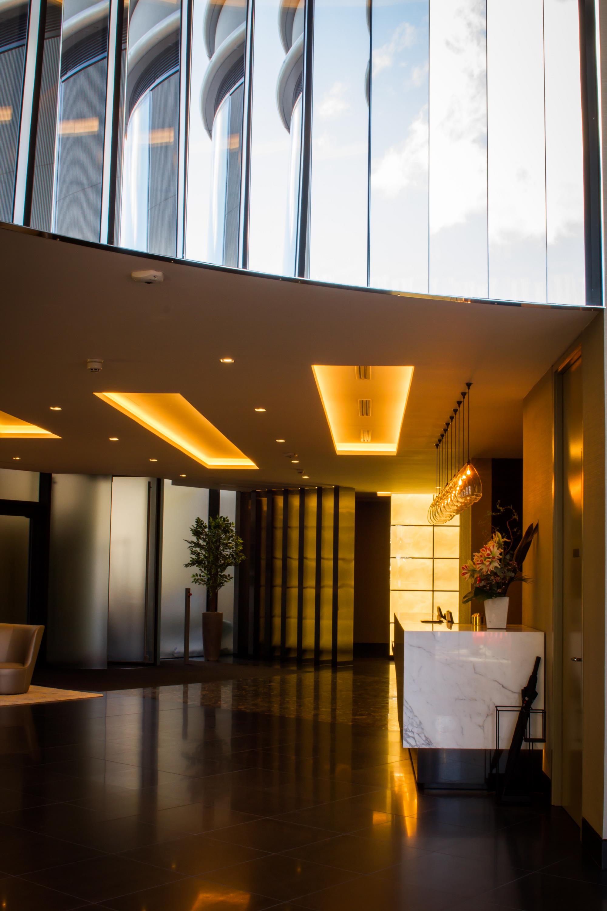 Reception area with faded lights